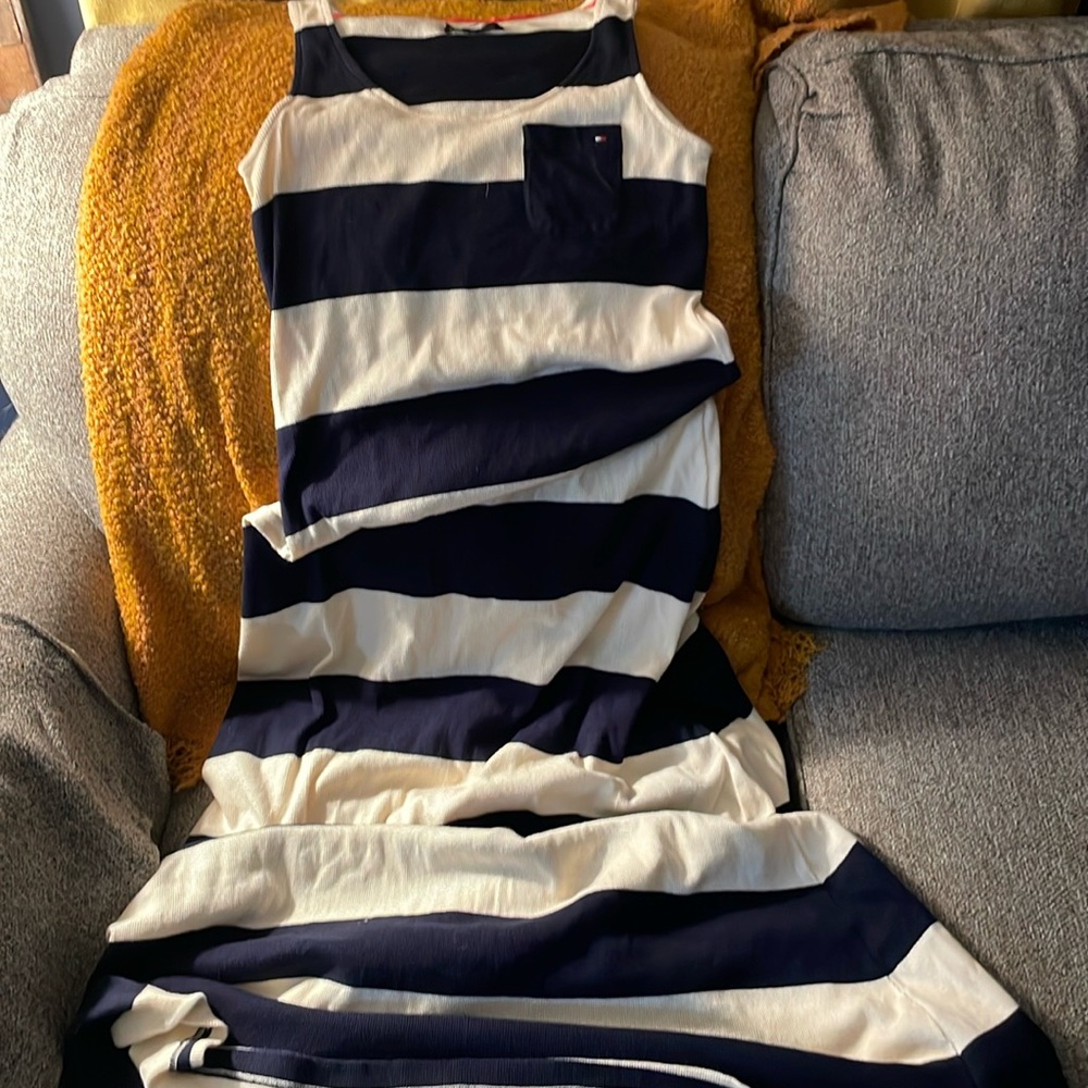 Tommy Hilfiger Size medium Maxi Dress Striped Blue EUC